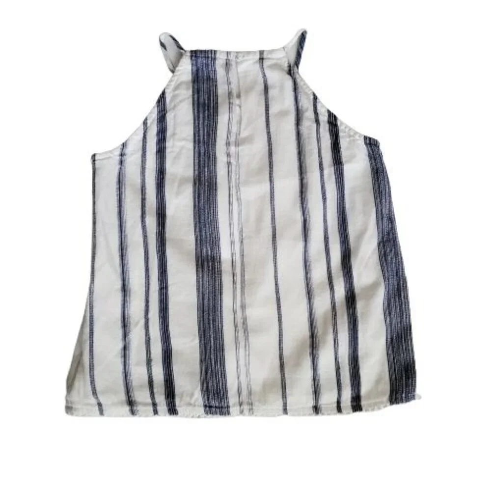 POLO Ralph Lauren Girls Blue Striped High‎ Neck Pom-Pom Hem Sleeveless Top Sz 10